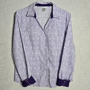 Christopher & Banks Contrast Color Cuff & Inside Colllar Button Up Shirt Women M